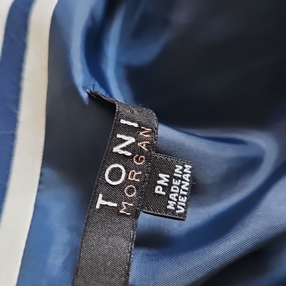 Toni Morgan Navy & White Striped Jacket 3/4 Sleeve - Picture 5 of 6